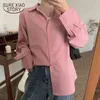 Autumn Plus Size Vintage Cardigan Long Sleeve Shirt Korean Pink Top Casual Office Elegant Women Shirts Blouses Blusa 11427 210415