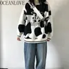 Pull Femme Hiver Vintage Trycktecknad Ko Ko Vår Höst Kvinna Tröjor Turtlneck Loose Pullovers Toppar 19471 210415