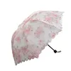 Kvinnor Sun Paraplyer Lace Parasoler Folding Paraply Regn Kvinnor Beach Ladies Kawaii Vindskyddande Rosa Gulliga presentidéer UPP50 +