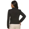 女性ボウタイシングル乳房ノッチ長袖ジャケットスキニーパッチワーク控えめな古典的なオフィスワークブラックブレザー夏210416