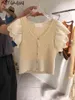 MATAKAWA Corea Primavera e l'estate maglione con scollo a V moda donna maglioni scava fuori pullover pulsante manica lunga top da donna 210513