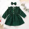 6M-5Y春秋の子供女の子子供赤ちゃんのCorduroy Dressビンテージ長袖Rufhles Tutu 210515