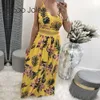 Jocoo Jolee Donna Boho Strap senza maniche con scollo a V Abito con stampa in pizzo Sexy a vita alta Scava fuori Beachwear Vestito estivo Vestito da festa estivo 210619