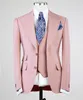 Deux Boutons Rose Rose Hommes Costumes De Mariage Smokings De Marié Peak Revers Garçons D'honneur 3 Pièces Tenue De Cérémonie Ensemble Slim Fit Mens Prom Party Blazer (Veste + Pantalon + Gilet) Personnalisé