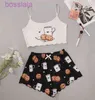 Women cartoon pattern Printed Tracksuits Two Piece Pants Set Designer Suspender Strapless Tops Lovely Girls Home Clothes Suits 19 Colours