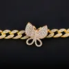 Iced Out Kubanische Gliederkette Schmetterlings-Halskette Herren Damen Gold Silber Hip Hop Halsketten Schmuck 18 Zoll