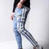 Erkekler Sıska Yırtık Kot Hip Hop Hop Hop Sonbahar Çizgili Streetwear Casual Kalem Pantolon Denim Giysileri Erkek Vaqueros Hombre X0621