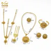 Ethiopian Jewelry Sets For Women Gold Dubai African Nigerian Wedding Necklace Bracelets Earrings Ring Headwear 6pcs Set H1022