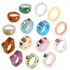 Transparent Färgglada Jelly Acrylic Resin Rings Gratis Storlek Inlay Crystal Rhinestone Peint Finger Ring för män Kvinnor Partihandel