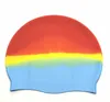 Barn silikon simning keps mode patchwork färger bad pool hattar pojkar tjejer barn utomhus simma kepsar skyddar öron långt hår dusch hatt