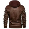 Mäns Jackor Outwear Bomber Vintage Höst Svart PU Läder Casual Jacka Slim Fit Motorcykel Biker Coats Avtagbar Hood