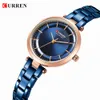 CURREN Top Luxury Brand Quartz Watches Rose Blue Bracelet Female Clock Casual Slim Watches Stainless Steel Ladies Wristwatch 210517