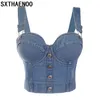 Sxthaenoo Fashion Sexy Denim Jeans Guzik Damski Bustier Bra Night Club Party Cropped Top Kamizelka Plus Rozmiar 210625