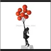 예술과 공예 고급 풍선 조각상 Banksy Flying Balloons Girl Art Sculpture Resin Craft Home 장식 크리스마스 선물 57cm tb du14v