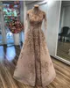 Lace Crystal luxueuze kralen Afrikaanse Dubai Avond Draag Hoge nek Lange mouwen Prom -jurken Vintage Formele feesten Bruidsmeisje Pageant -jurken