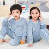 Inverno crianças pijamas conjuntos pijamas quentes para meninos engrossar meninas sleepwear flanela velo bebê térmico homewear conjunto 3-10Y 210908