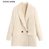Autumn Free style Double Breasted Buttons Causal Blazer Boyfriend Vintage Women Mid Long Suit Coat Fashion Femme 210429