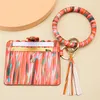 Jewelry PU Leather Card Bag Keychains Party Bracelet Keychain Wallet With Tassels String Bangle Key Ring Holder Wristlet Handbag