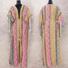 여러 가지 빛깔 된 비키니 커버 업 섹시한 V 넥 긴 소매 Boho 여름 해변 드레스 플러스 사이즈 비치웨어 수영복 Q1085 210420