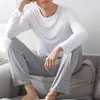 Plus Size 8XL 150 kg Jesień Z Długim Rękawem Mężczyźni Piżamy Zestawy Solid Color O Neck Modal Nosić Duży Top i Spodnie 210901