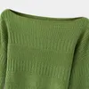 Sommerfrauen Kurzer solider Pullover Langarm gestrickt Slash Hals von Schulter weiblich elegang lässige Pullover Pullover 210513