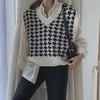 Houndstooth Kamizelka Damska Wełna Dziana Jesień Luźny Koreański Outdoor Miękki Ciepły sweter Waistcoat 210529