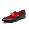 Zapatos de vestir Qmaigie Boda para hombres Formal Bowknot Caballeros Resbalón en mocasines de gamuza de cuero negro Lujo