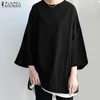 Kvinnors Blusar Skjortor Kvinnor Baggy Blus 2022 Elegant Flare Ärm Toppar Casual Solid Höst Blusas Kvinna Split Tunic Oversized C