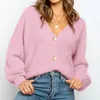 Sweater das mulheres camisola moda inverno v-pescoço de manga comprida casual botão de cor sólida de malha top 2021 jumper