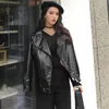 Femmes en cuir femmes Faux Hong Kong saveur 2022 automne polyvalent mode Simple revers veste ample spectacle mince manteau ceinture femme