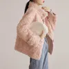 Oftbuy moda luksusowa kurtka zimowa damskie prawdziwe futro płaszcz dziewiarski wełna obróć kołnierz gruba ciepła odzież wierzchnia marka 210910