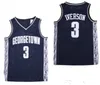 NCAA Mens Georgetown Hoyas Iverson College Allen Basketball Jersys 3 AI University 착용 크기 S-2XL 빠른 배송