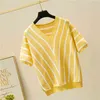 Striped Short Sleeve T Shirt Kvinnor Kvinnor Tunna Pullovers Spring Summer Enkel T-shirt Dam Toppar Tee 14199 210415