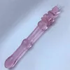 Nxy Dildos Consoladores de Cristal Color Rosa Con Forma Conejo Para Mujer Consolador Realista Pene Grande Punto G Tapn Anal Juguetes 220111