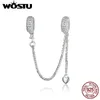 100% 925 Sterling Silver The Key to Heart Silicon Safety Chain Charm Fit Wostu Original Beads Bracelet Jewelry CQC606
