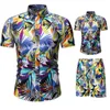 2021 Zomer Nieuwe Heren Casual Pak Koreaans Slanke Shirt Shortshirt Shorts Mens Beach Suit 2 Stuk Set G1209