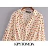 Vrouwen Mode met Boog Gebonden Polka Dot Bebouwde Blouses Elastische Zoom Button-Up Vrouwelijke Shirts Chique Tops 210420