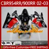 Kit de carrosserie pour HONDA CBR900 CBR954 RR CBR 954 900 RR CC 2002-2003 Corps 61No.6 CBR954RR CBR 900RR 954RR 900CC 02 03 CBR900RR CBR954-RR 2002 2003 Carénages bleu noir blk