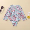 1-6Y Summer Toddler Kid Girls Badkläder Långärmad Baddräkt Tecknad film Flamingo Flower Zipper Beachwear Bad kostym 210515