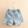 Summer Fashion 3-6 8 10 12 Years Toddler Children Hole Pearl Edge Elastic Waist Kids Baby Denim Jeans Shorts For Girls 210701