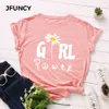 JFUNCY Plus Taille Femmes T-shirts Femme À Manches Courtes Tee Tops Girl Power Imprimer Femme Casual Tshirt 2020 Été Coton T-shirt Y0629