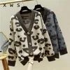 Women Fashion Long sleeve Sweater and Cardigans Open Stitch Leopard Casual Cardigans Oversized Knit Jacket Out Coat 210604