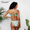 SEASELFIE Bikini à lacets vert clair et léopard ensembles femmes Sexy taille basse deux pièces maillots de bain maillot de bain Biquini 210712