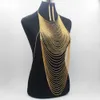 Luxe kostuums mode glanzende sexy buik goud zilver kleur full chain body chain bh ketting kwast taille sieraden