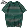 Harajuku Stripe T Shirt Men Casual T-Shirt Short Sleeve Summer Hip Hop Tshirt Streetwear Casual Tops Tees Black White Green 210722