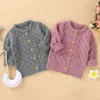 Outono inverno bebê meninos meninas puro cor oco out knit jaqueta infantil crianças menino menina luva longa casaco casaco vestuário 210429