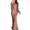 Hot Sales!!! Plus Size Chic Women Sequined Tassel Long Sleeve V Neck Bodycon Party Maxi Dress Y1006