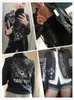 Ailegogo Autumn Women Kvinnliga nitar Letters Skriv ut motorcykel Läder Kort kvinnors cyklist Coat Faux Leather Jacket Punk Outwear 220112