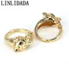 10Pcs 2021 Fashion leopard head design gold color zircon wedding Jewelry Party Accessoriering men and women open ring