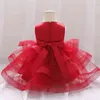 Rouge 1 ans anniversaires bébé fille robe dentelle perles fleur robe de baptême pour fille vêtements fête de mariage robes de princesse Infantil G1129